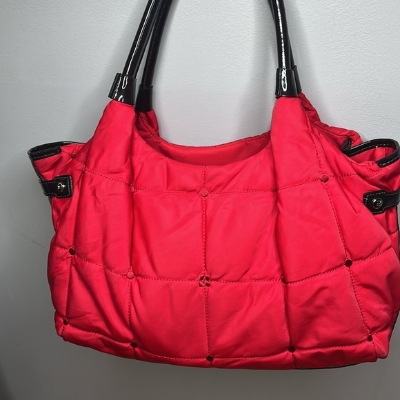 Kate Spade Red Quilted Brown Patent Leather Zip Shoulder Tote Bag - Picture 9 of 13